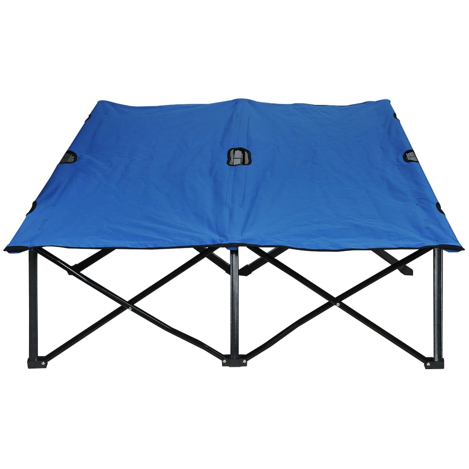 image 1 of Outsunny Double Camping Folding Cot Outdoor Portable Sleeping Bed, Blue