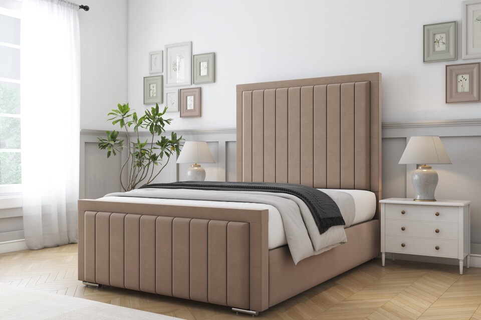 image 1 of Sloomy Richmond Mink Plush Bed Frame With 50" Upholstered Headboard 6' Super King