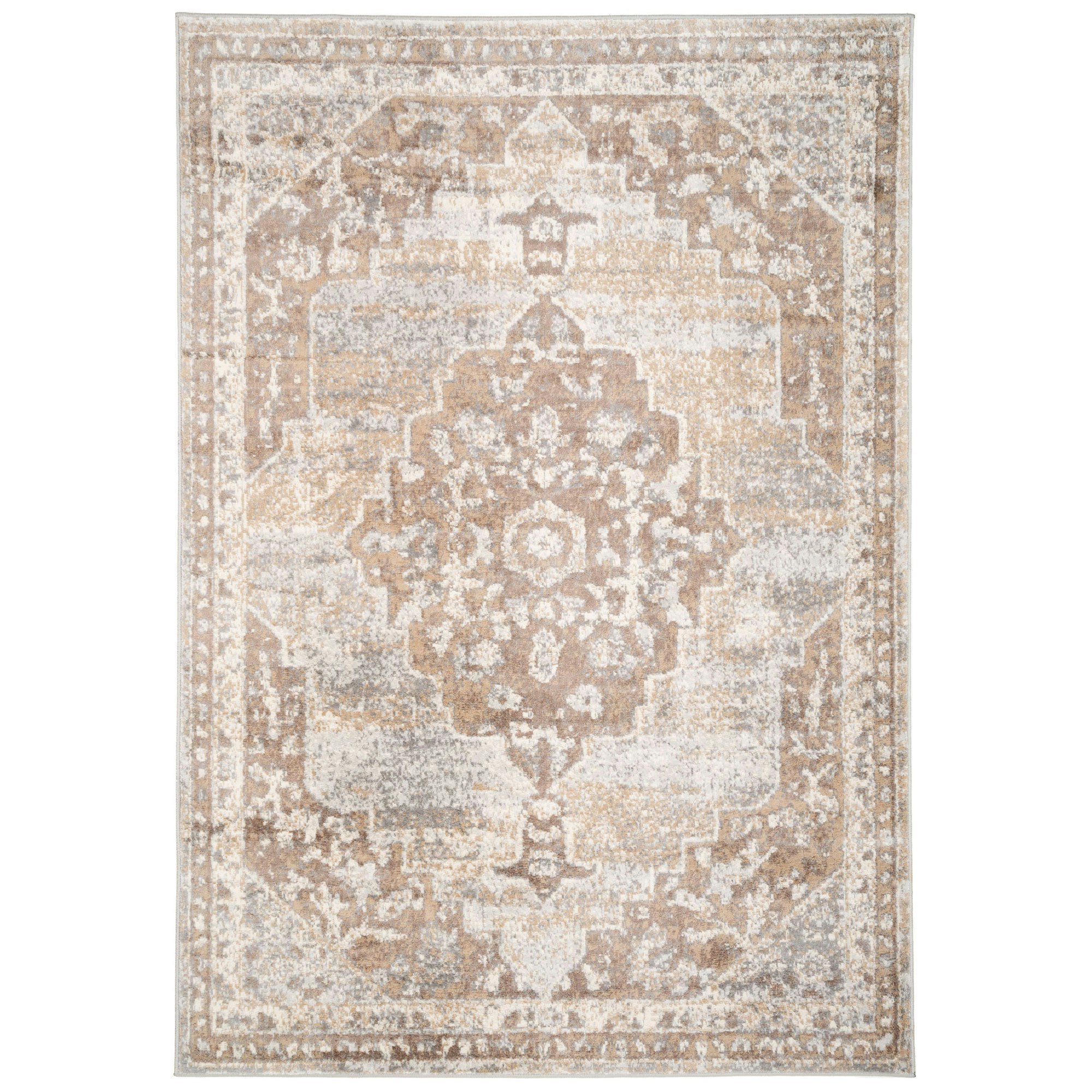KUKOON Beige Traditional Medallion Bordered Living Area Rug 240cm x 330cm | Cream