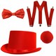 image 1 of Red Nose, Satin Top Hat, Braces, Satin Bow Tie Red | One Size