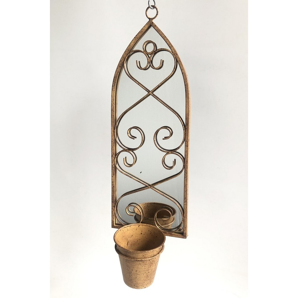 image 1 of Wall Mirror with Single Planter - Metal - L15 x W20 x H56 cm - Rusty