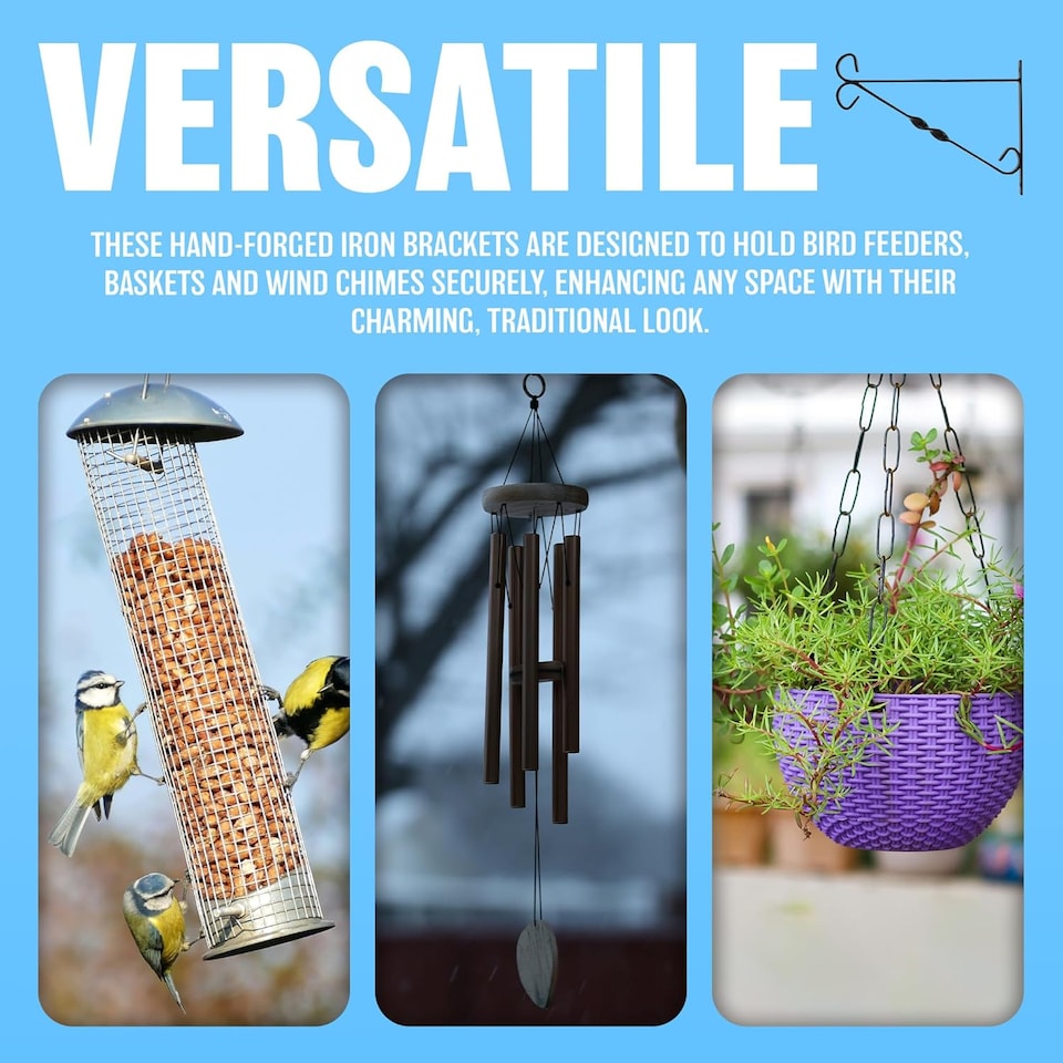 image 1 of Set Of 4 Hanging Basket Brackets 10' Decoration Hooks Flowers Garden