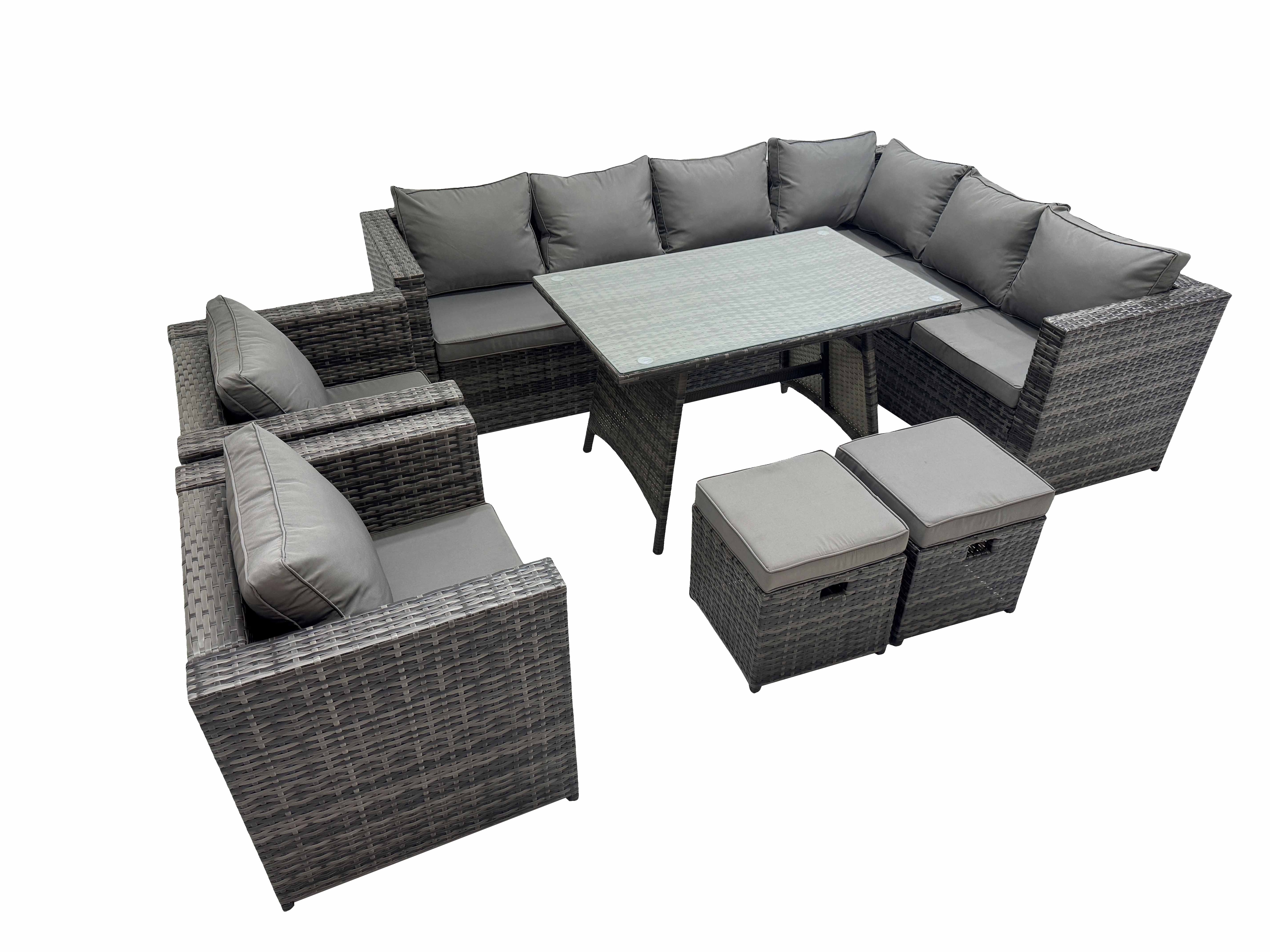 Fimous Rattan garden furniture Patio Furniture Sets with Dining Table 2 Small Stools 2 Chair Dark Grey Mixed