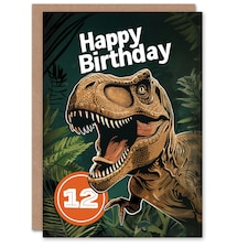 Jurassic Dinosaur Roaring T-Rex Jungle 12th Child Kids Birthday Card