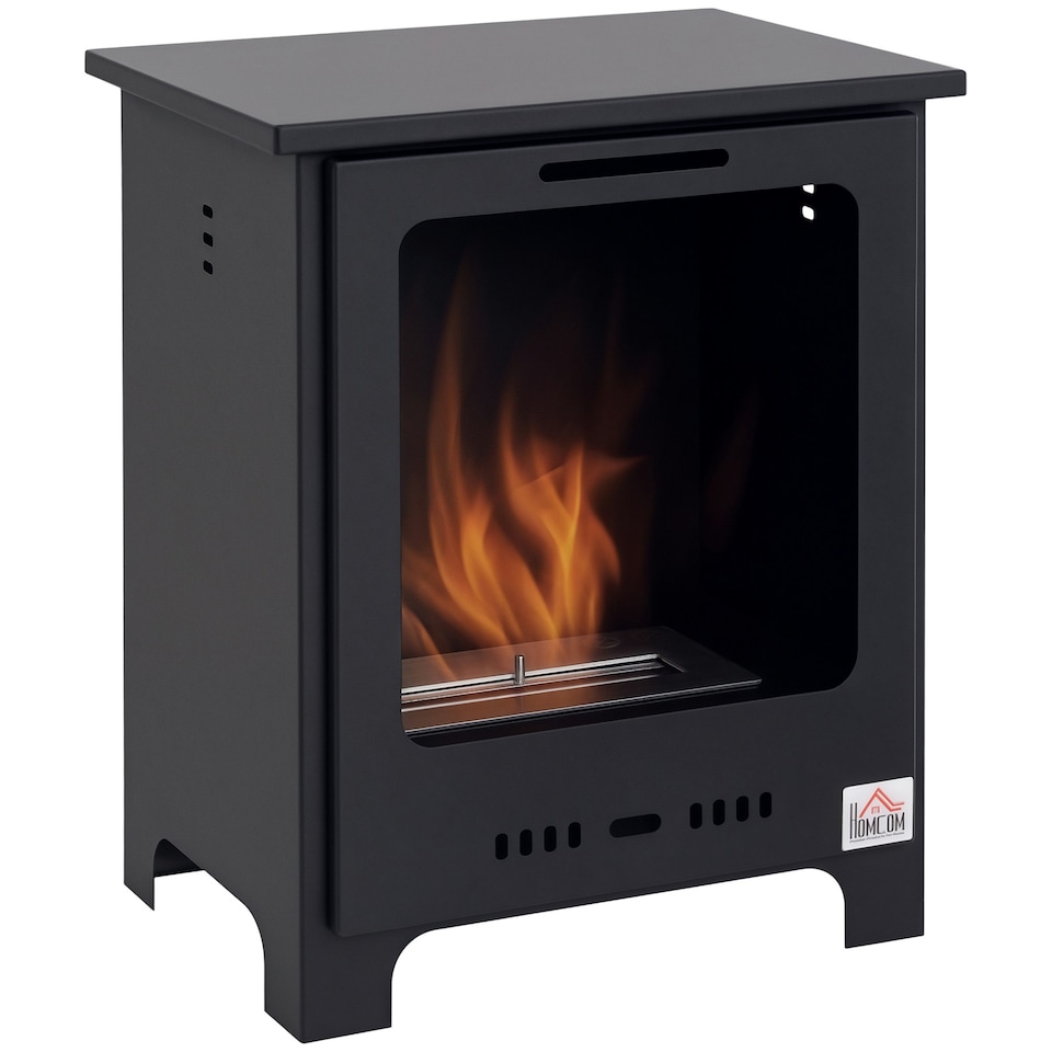 image 1 of HOMCOM Free Standing Bio Ethanol Fireplace Heater with 0.9L Tank for Home Black