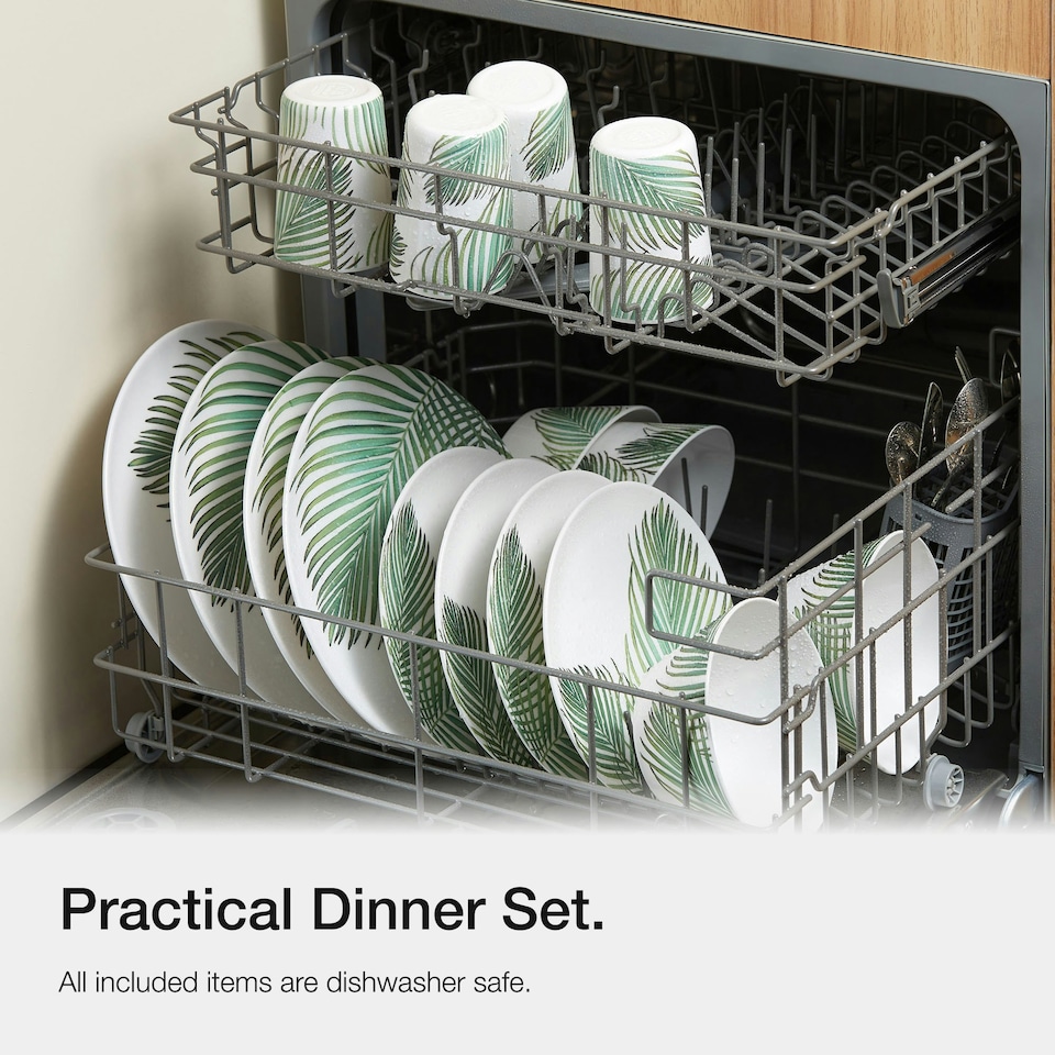 image 1 of VonShef Melamine Dinnerware Set, 16Pc Leaf Print Dinner Set