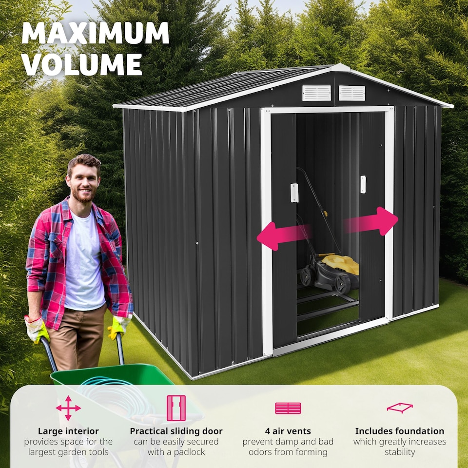 image 1 of Shed with Gable Roof - steel, foundation included, 214 x 130 x 185 cm | Grey | grey/white | 214 x 130 x 185 cm | 1