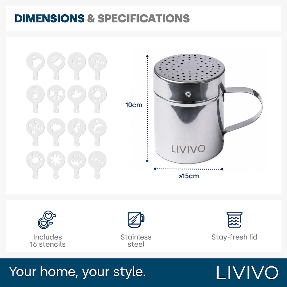 image 1 of LIVIVO Latte Art Stencil Kit with Cocoa and Sugar Duster