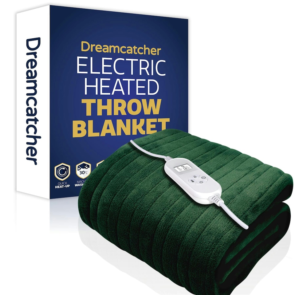 image 1 of Dreamcatcher Deluxe XL Electric Throw Heated Double Over Blanket Fleece - Green | Green | Green | One Size | 1