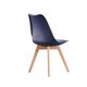 image 4 of Single Scandinavian Dining Chair with Leather Cushions Solid Wood Legs Blue