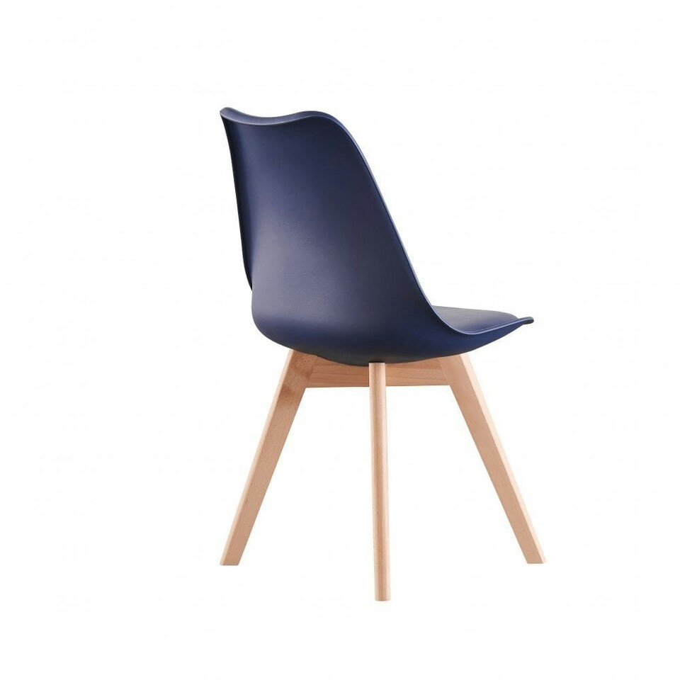 image 1 of Single Scandinavian Dining Chair with Leather Cushions Solid Wood Legs Blue