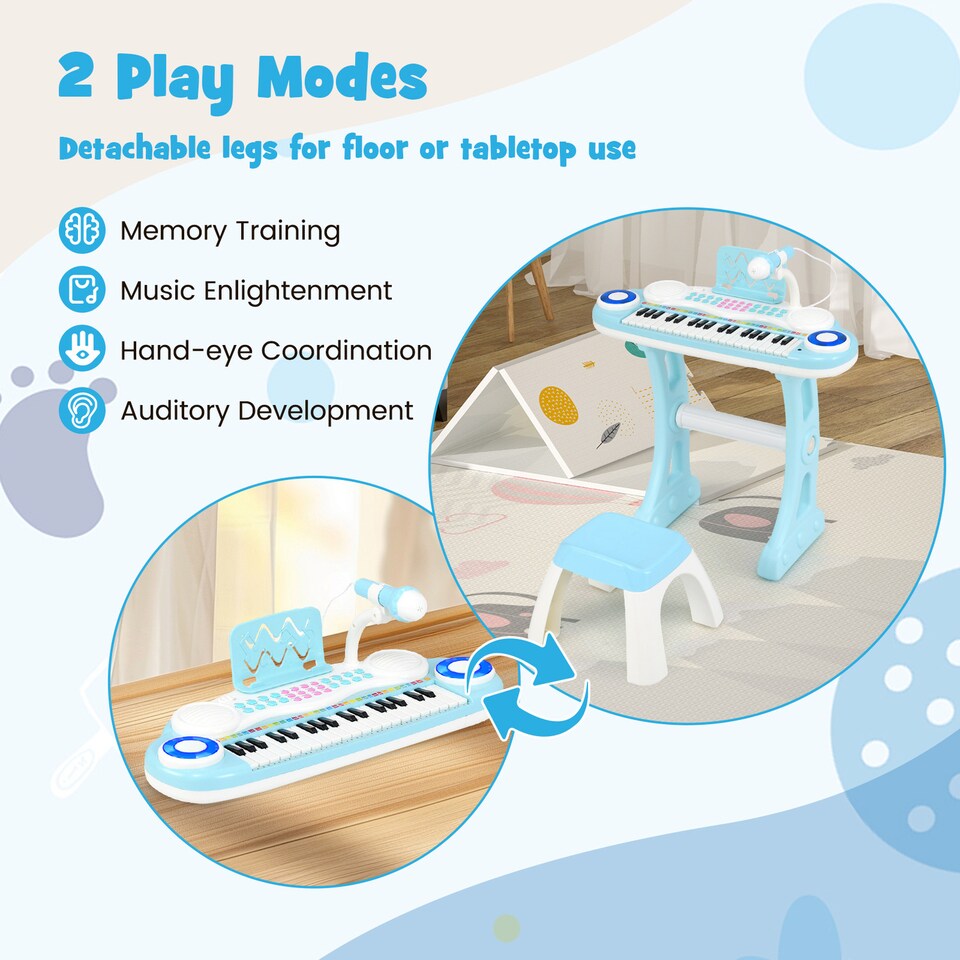 image 1 of COSTWAY Electronic Kids Piano Toy 37 Keys Piano Keyboard with Stool-Blue