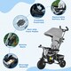 image 6 of HOMCOM 6 in 1 Trike, Kids Tricycle, Pedal Push Bike with Parent Handle, Removable Canopy, 5-Point Safety Belt, Storage, Footrest, Brake, for 1-5 Years Toddler, Grey