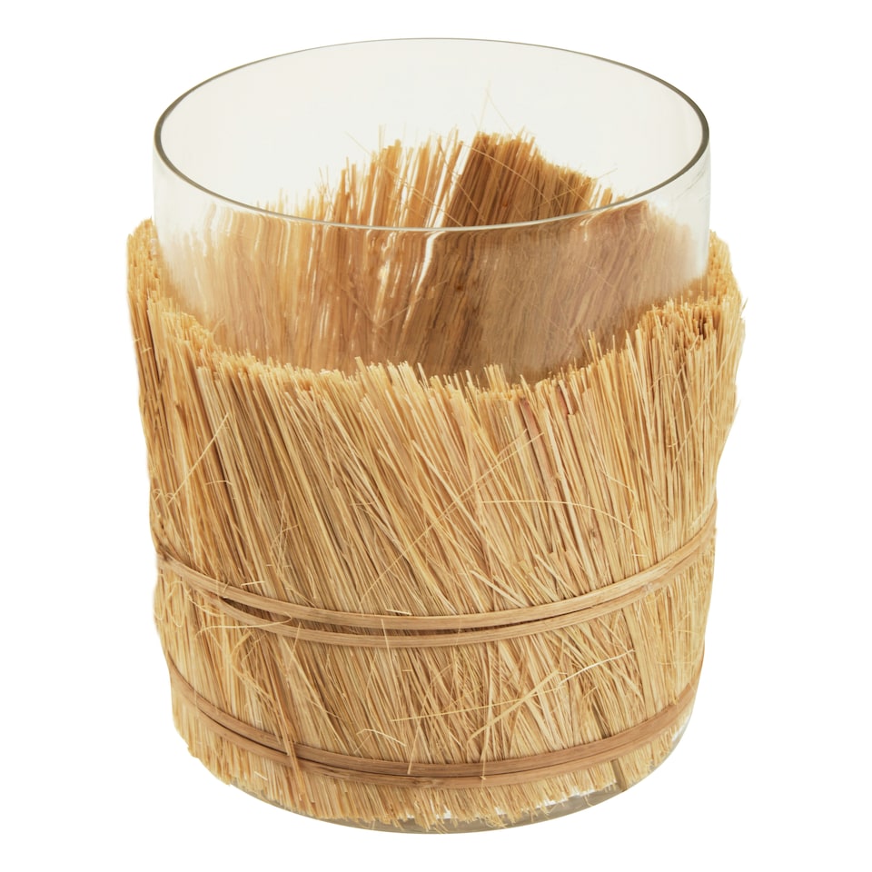 image 1 of Interiors by Premier Modern Natural Candle Holder, Coastal Styled Medium Candle Holder, Natural and Round Glass Candle Holder Cream
