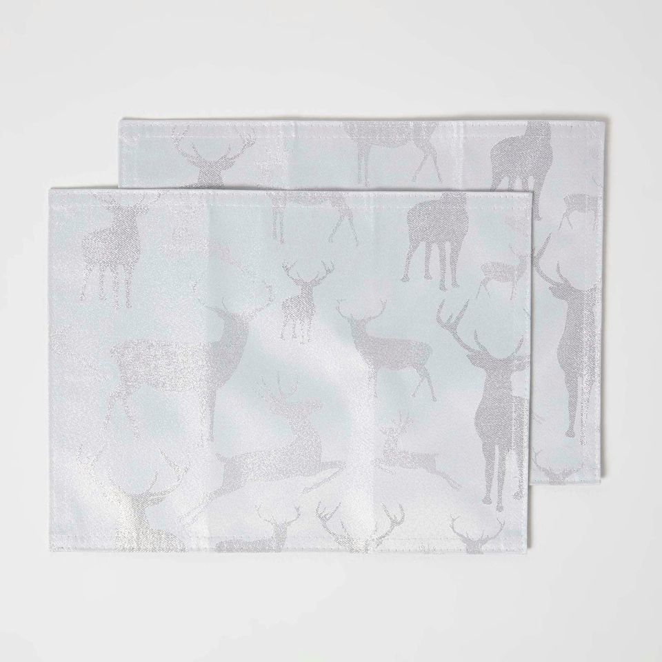 image 1 of Homescapes Silver Stag Christmas Placemats - Set of 2