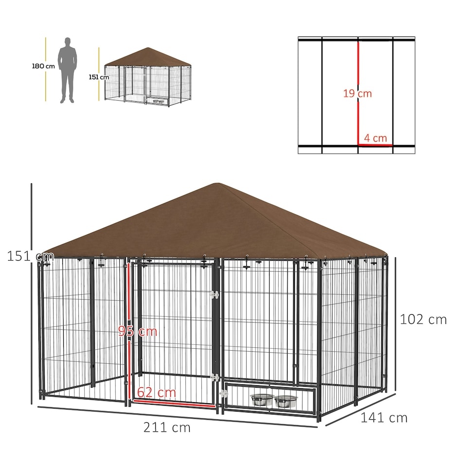 image 1 of PawHut Outdoor Dog House Kennel with Canopy Top & Lock Rotating Bowl Holder