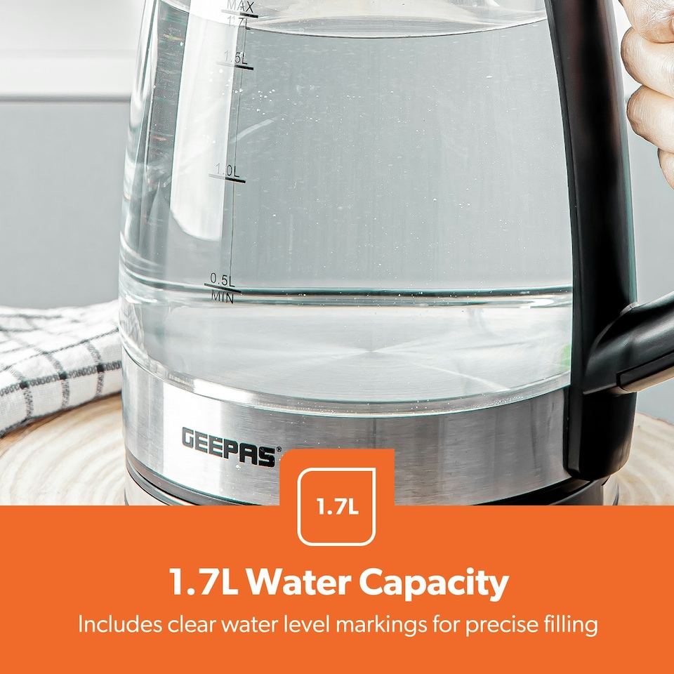 image 1 of GEEPAS 4 Slice Bread Toaster & 1.7L Illuminating Electric Glass Kettle Set, Black