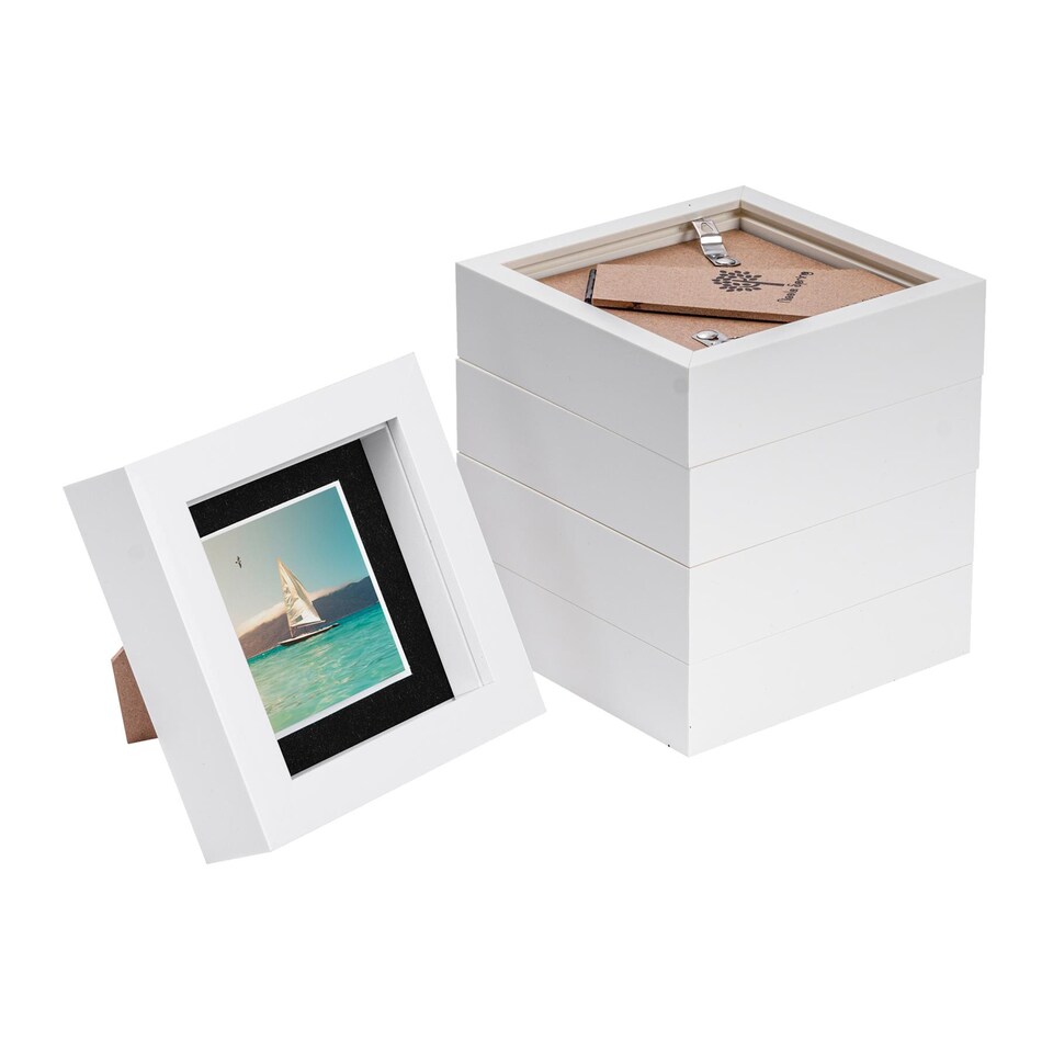 image 1 of Nicola Spring 4 x 4" Photo Frames - Black Mount 3D Photo Frame Picture Frame Box Portrait Display Case & Spacer (12.5 x 12.5cm) x5