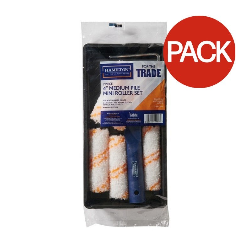Hamilton For The Trade Medium Pile Mini Paint Roller Set (Pack of 6) - White/Black/Orange - 4in