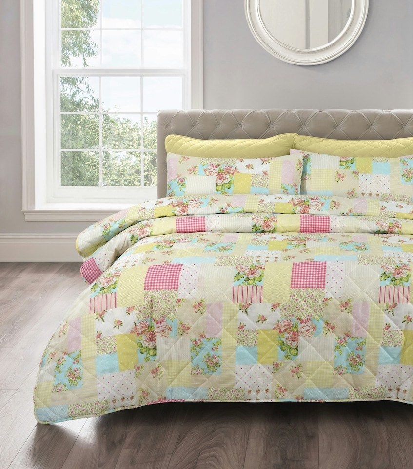 Velosso Candice Patchwork Cotton Blend Quilted Bedspread Set | Multi | Multi | Single