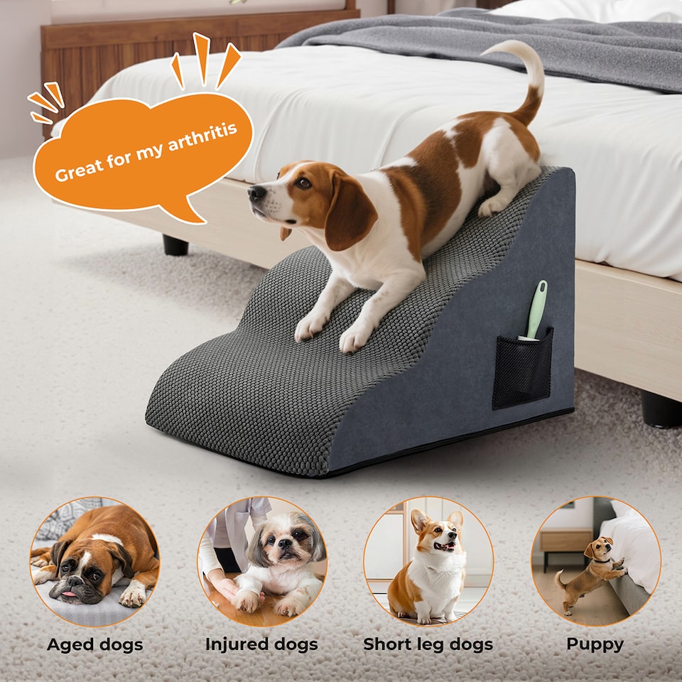 image 1 of Skylos 3 Step Dog Ramp Stairs for Small Pets Bed Sofa Foam Non-Slip Washable