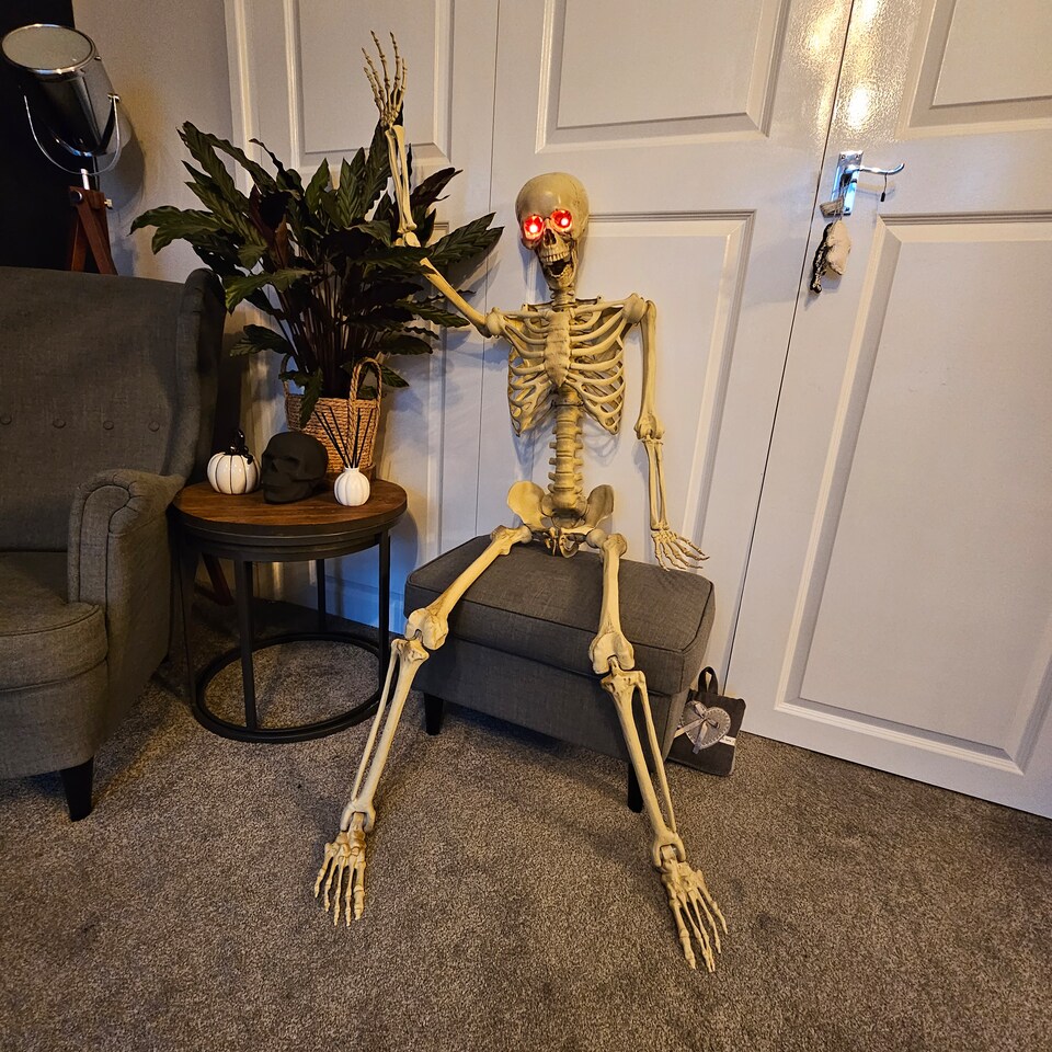 image 1 of 5ft (150cm) Posable Full Body Halloween LED Skeleton Decoration with Movable Joints and LED Eyes