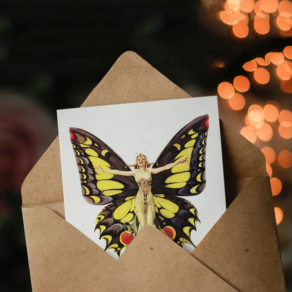 image 1 of 1920S Nouveau Butterfly Woman Elegant Fun Mum Birthday Card