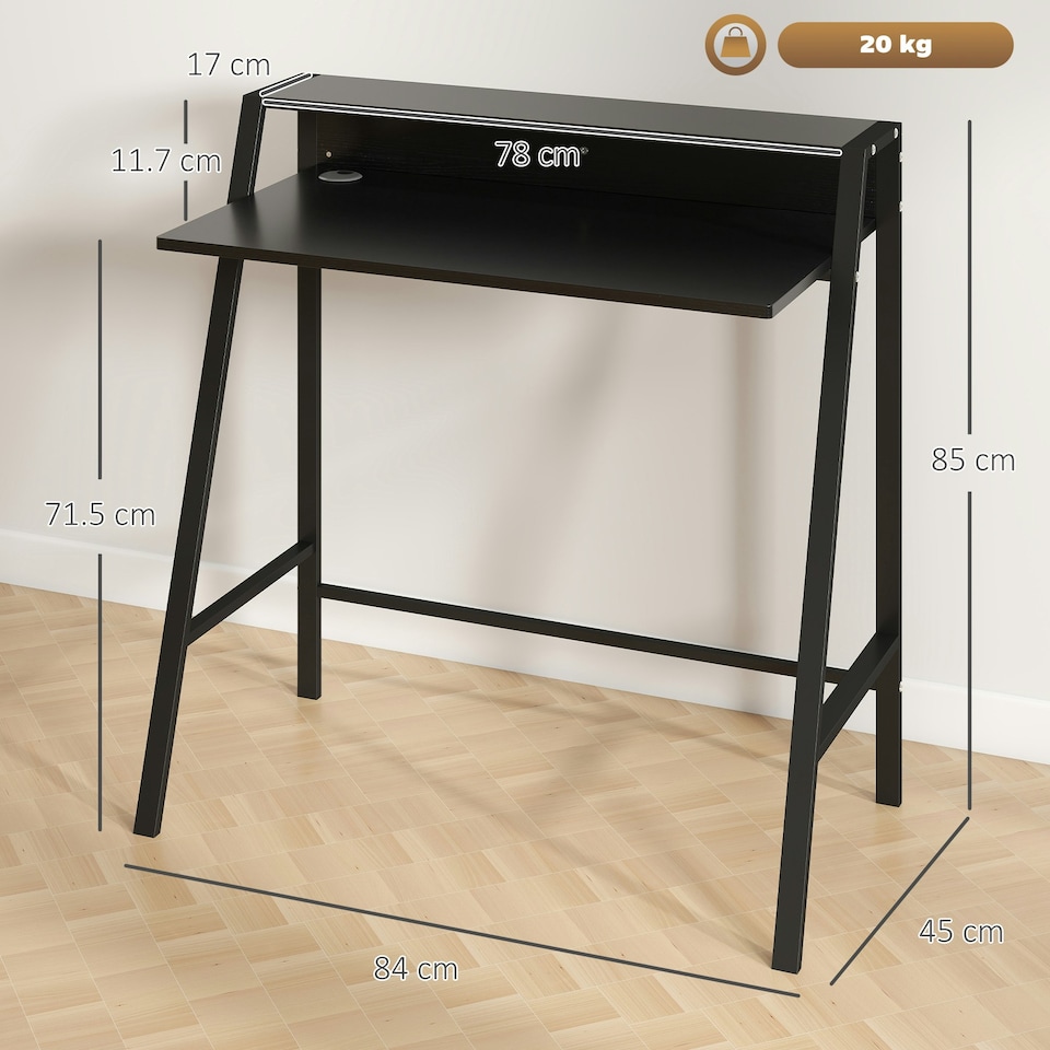 image 1 of HOMCOM 2-Tier Storage Computer Workstation with Shelf, Metal Frame Black