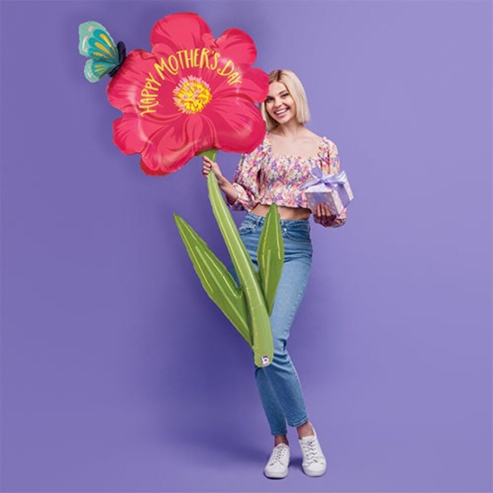 image 1 of Happy Mother's Day Flower and Butterfly Helium Foil Jumbo Balloon 1.6m / 5.3 ft