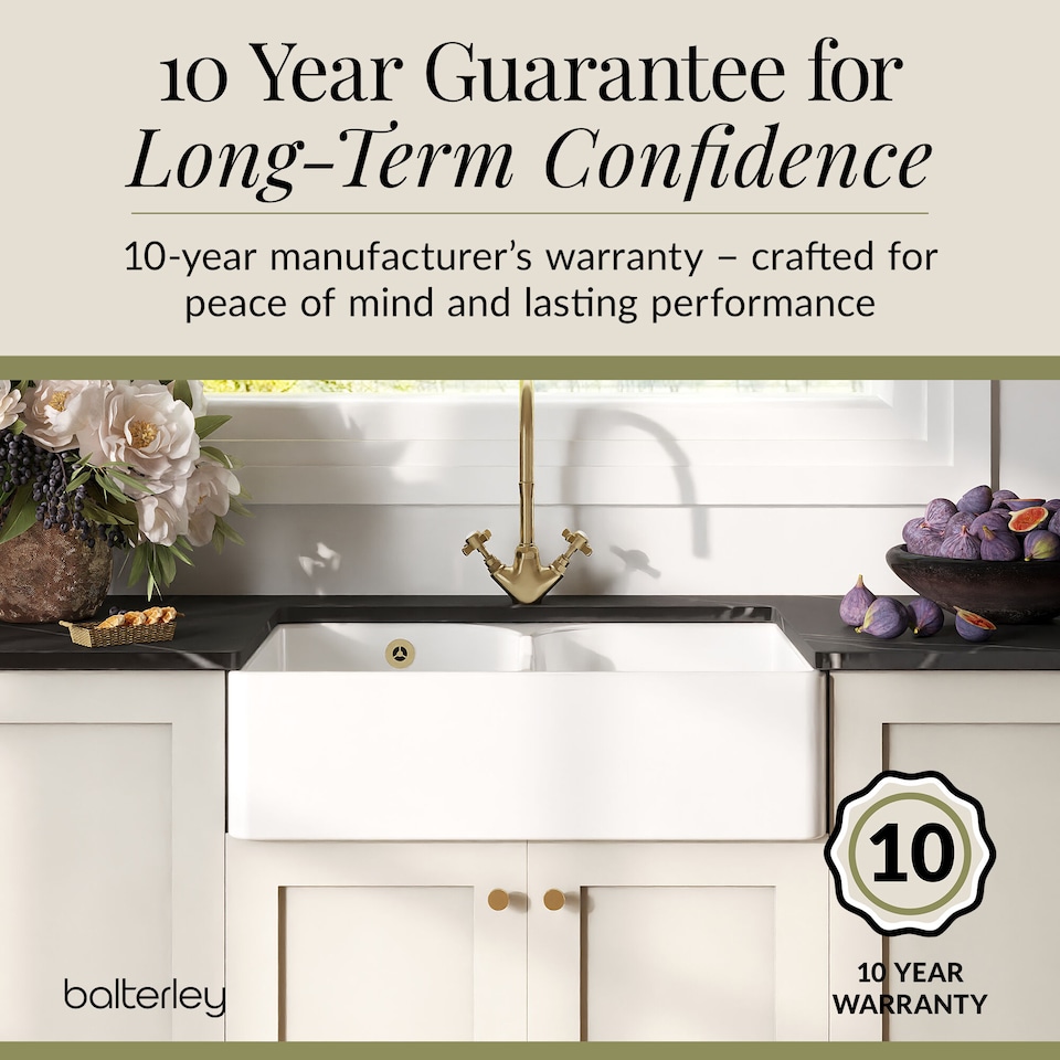 image 1 of Balterley Fireclay Double Bowl Stepped Weir Butler Kitchen Sink - with Overflow | White | White | 1