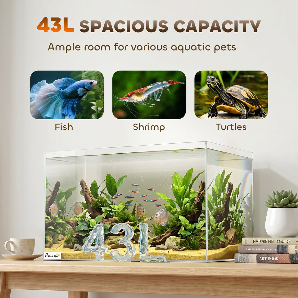 image 1 of PawHut 43L Fish Tank with Protective Base Mat 50 x 30 x 30 cm