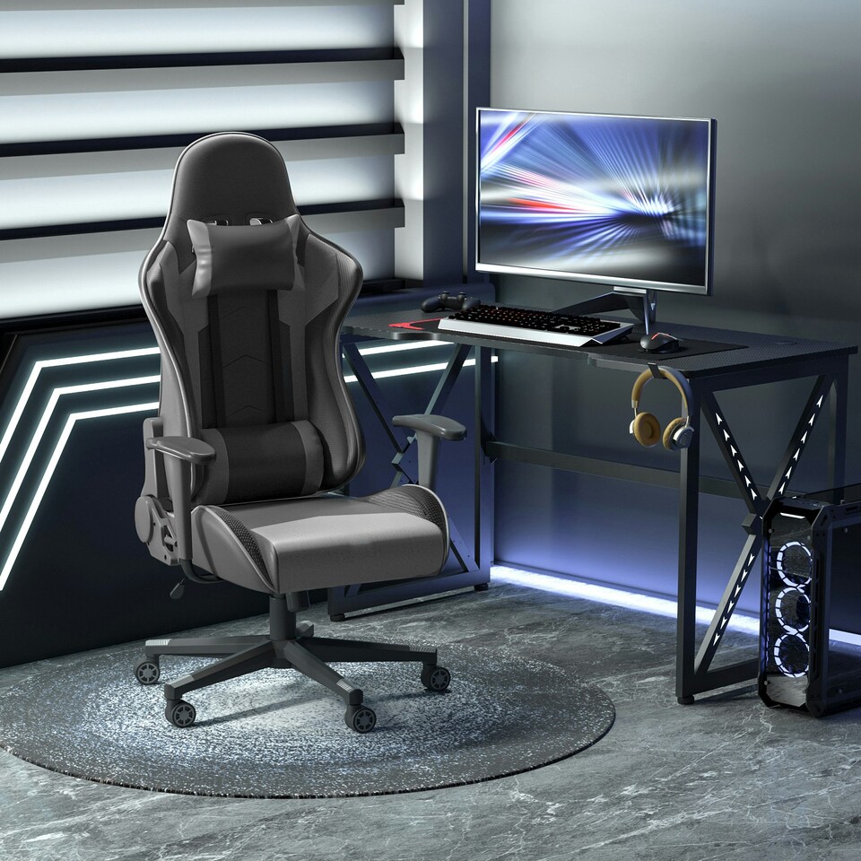 image 1 of Vinsetto High Back Racing Gaming Chair Reclining Computer Chair w/ Head Pillow