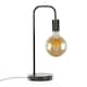 image 3 of ValueLights Bronx Industrial Style Black Metal Curved Stem Bedside Table Lamp Light - Bulb Included