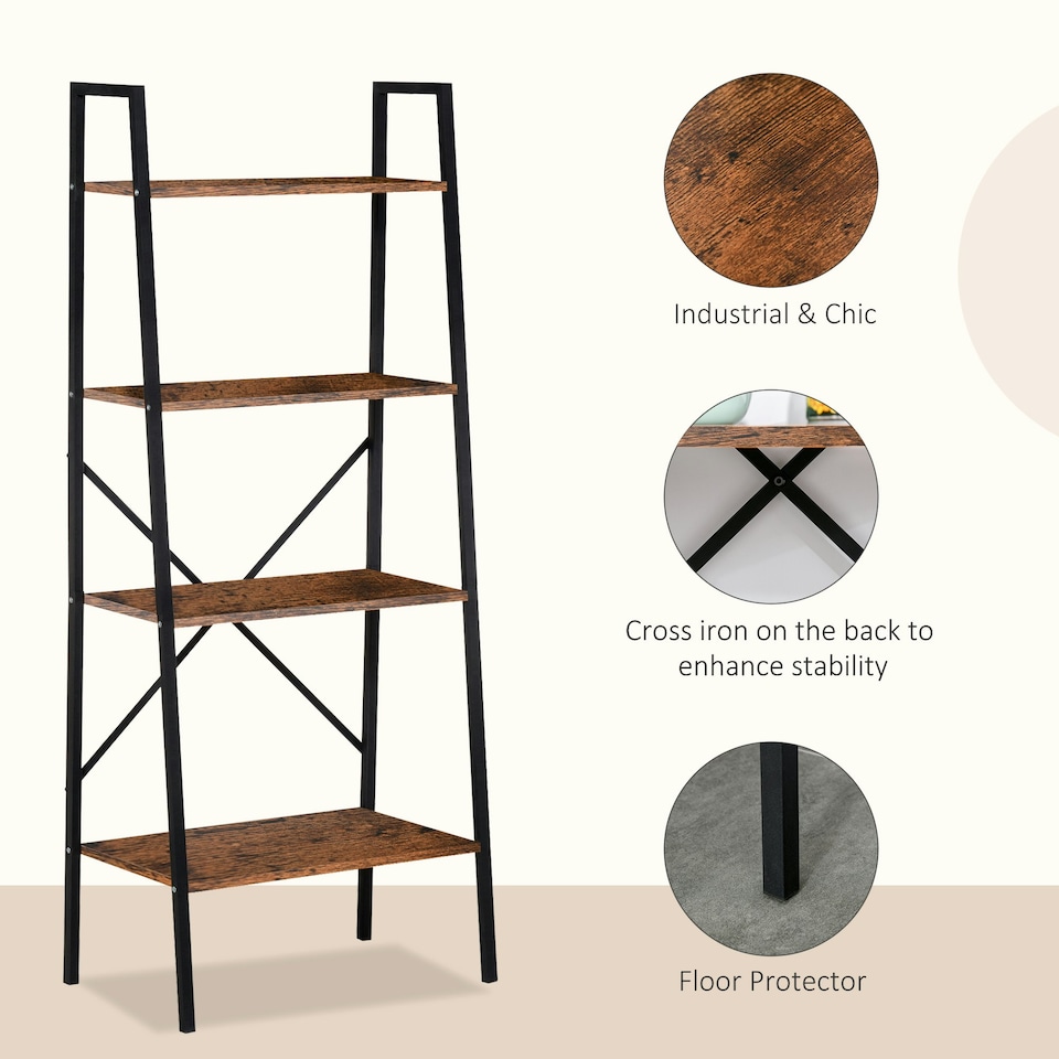 image 1 of HOMCOM 4-Tier Minimalistic Ladder Shelf Unit Steel Frame Display Storage