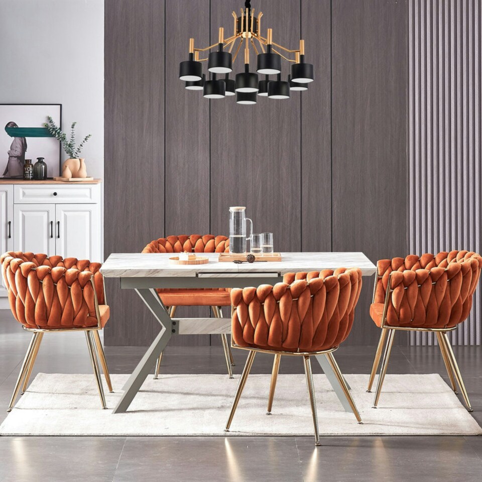 image 1 of Single Roma Knot Velvet Armchair with Gold Metal Legs, Modern Tufted Design for Living Room Orange
