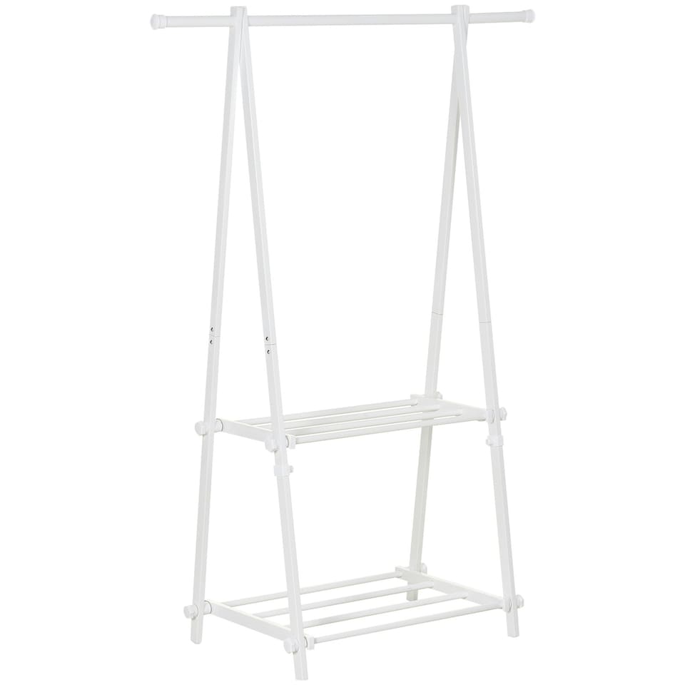 image 1 of HOMCOM 40KG Freestanding Steel Clothes Hanger w/ 2 Shelves Open Wardrobe White