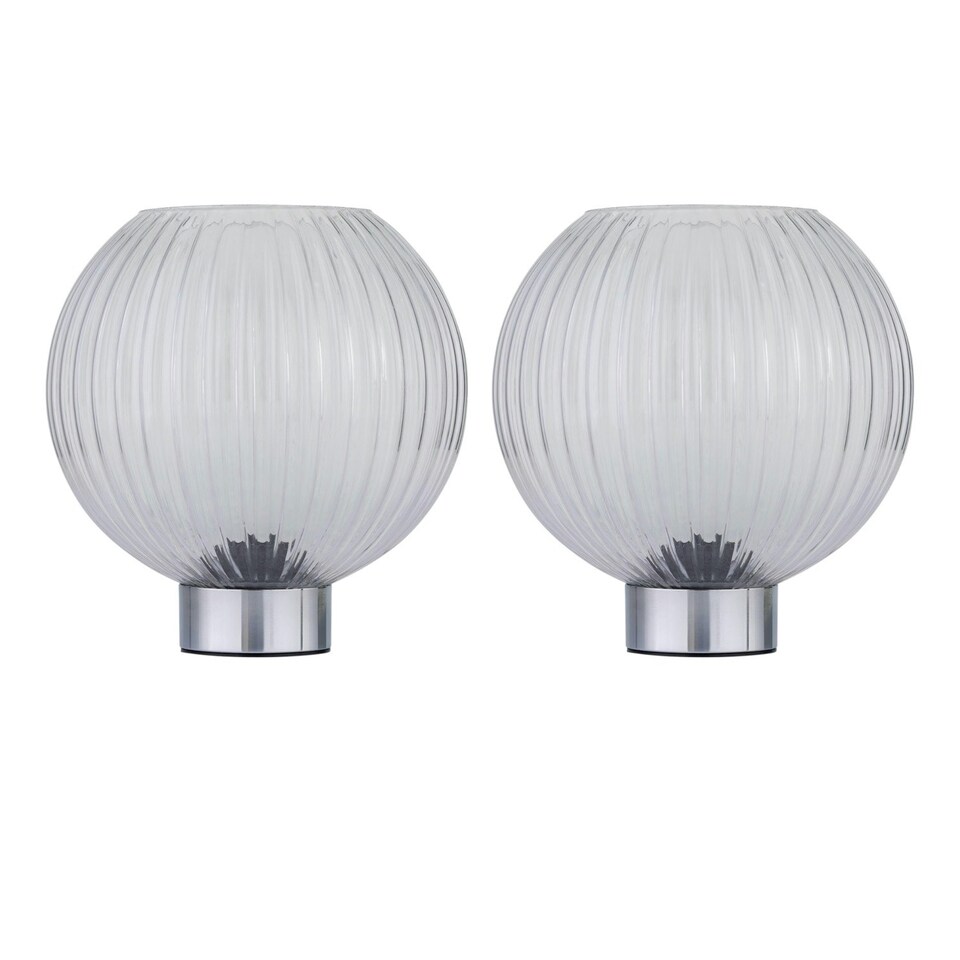 image 1 of Set of 2 Betchley - Battery Operated Chrome Lamp with Clear Glass Chrome | Clear