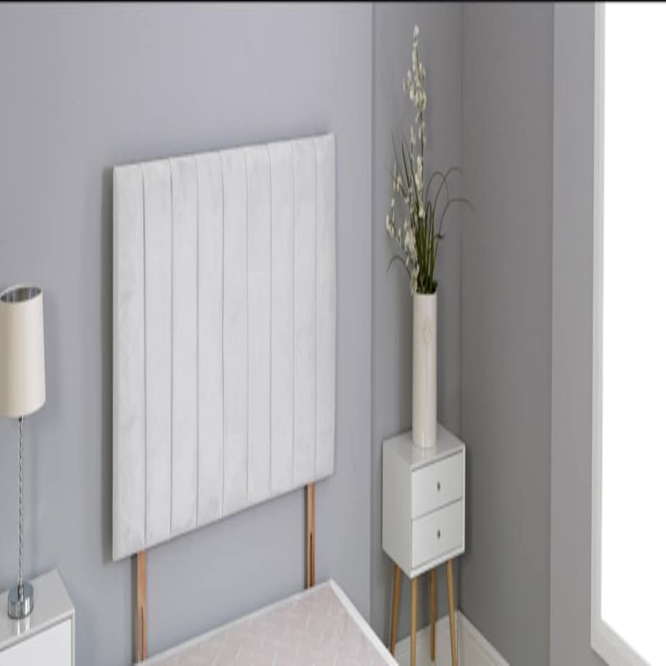 image 1 of White Plush Velvet 9 Panel Headboard White | 2FT6 Small Single 26"inch Headboard