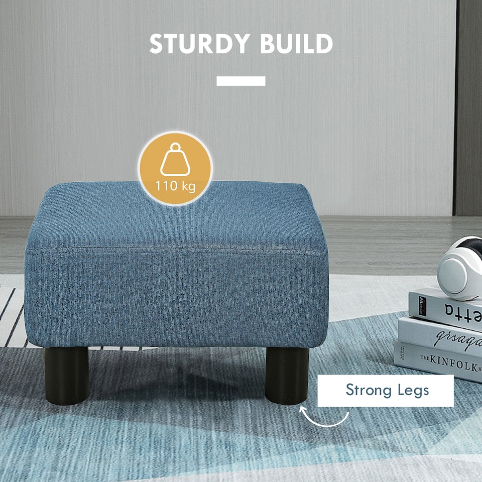 image 1 of HOMCOM Linen Fabric Footstool, Small Foot Rest, Rectangle Sofa Stool for Bedroom Living Room, Blue