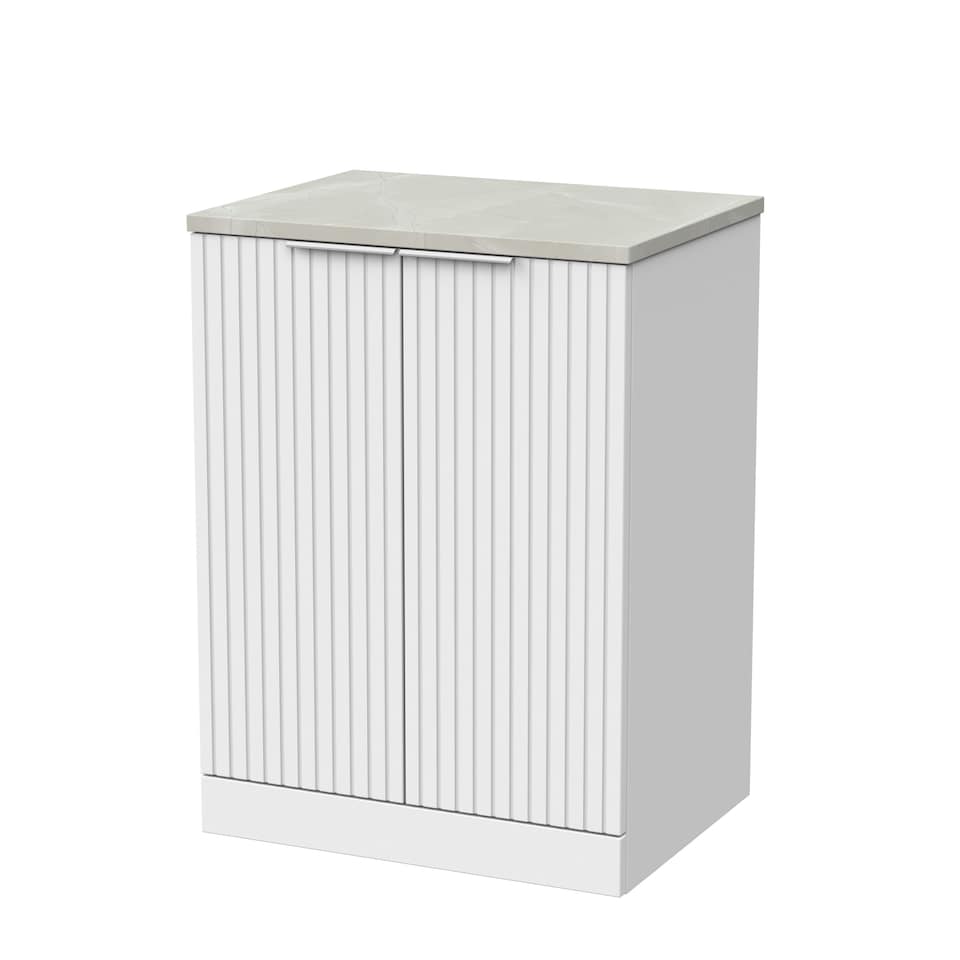 image 1 of Balterley Callingwood Contemporary Floor Standing 2 Door Vanity Unit with Marble Plaster Laminate Worktop , 600mm, Matt White