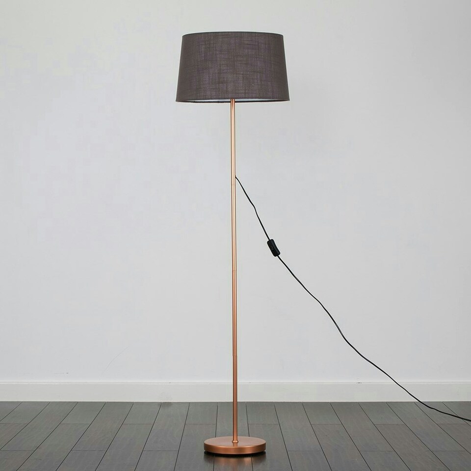 image 1 of ValueLights Charlie Copper Floor Lamp Grey Shade & Bulb 