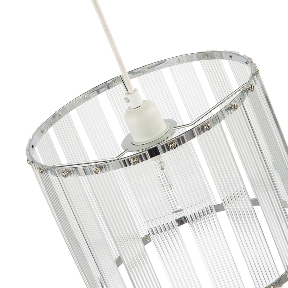 image 1 of Designer Pendant Light Shade with Rippled Acrylic Transparent Columns | Chrome | Chrome | 1