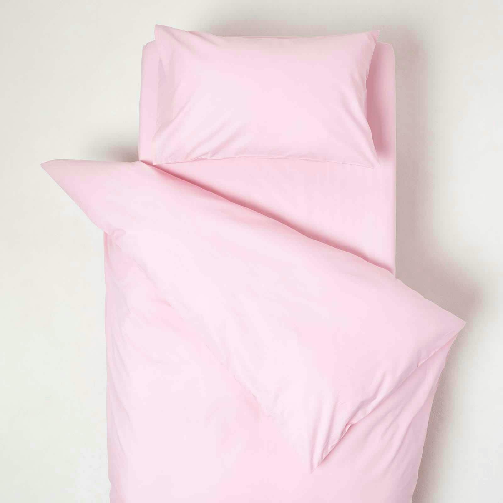 Homescapes Cotton Cot Bed Duvet Cover Set 200 Thread Count in Pink