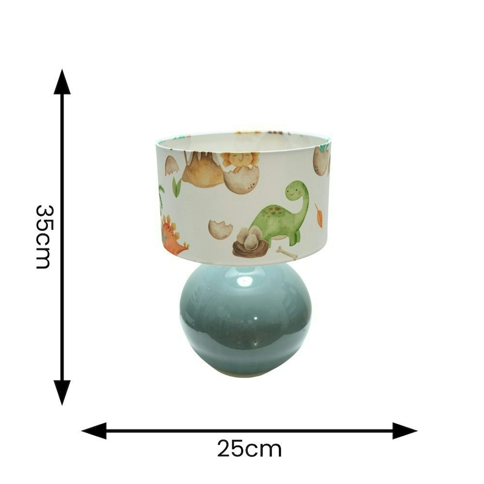 image 1 of ValueLights Bosco Eucalyptus Ceramic Table Lamp with Dinosaur Drum Shade Green