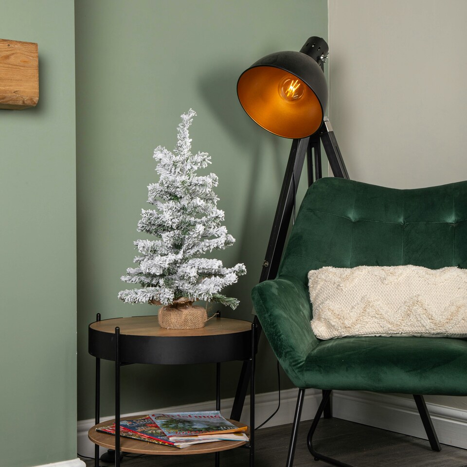 image 1 of 60cm Mini Imperial Snow Flocked Christmas Tree in Burlap Base