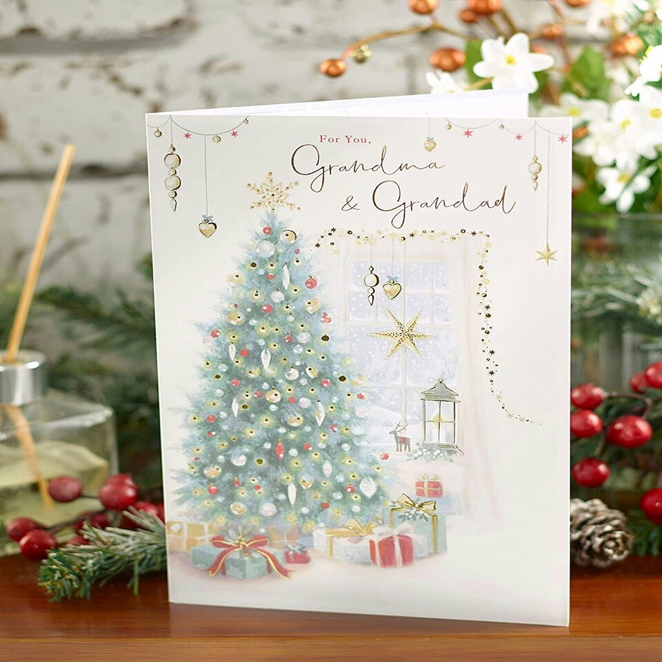 image 1 of Christmas Card for Grandparents Grandma and Grandad Traditional Christmas Tree Design