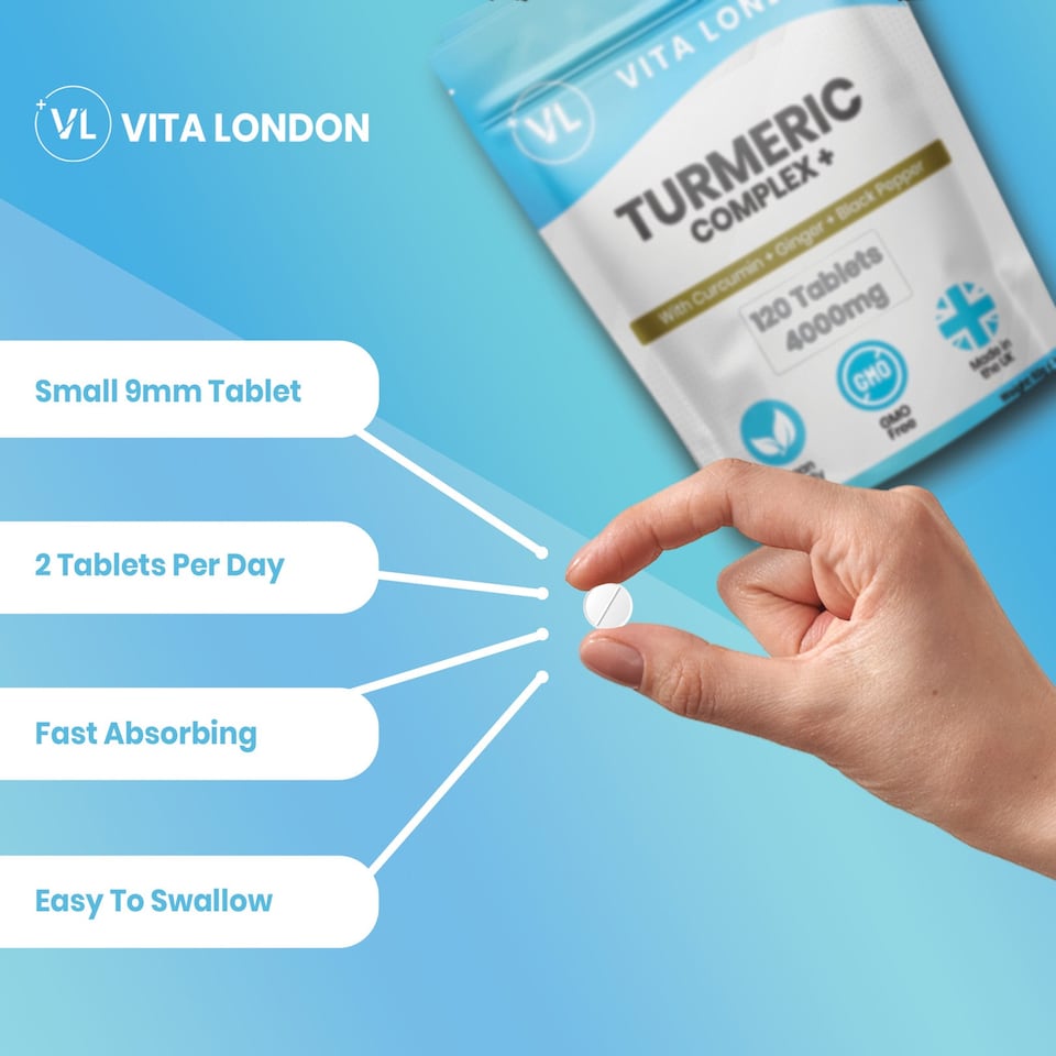 image 1 of Turmeric Tablets + Ginger + Curcumin + Black Pepper Supplement - 4000mg - 120 Tablets