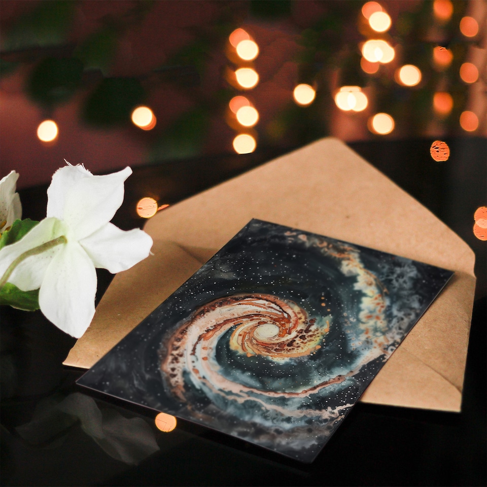 image 1 of Greeting Card Space Whirlpool Spiral Galaxy M51 Watercolour Birthday