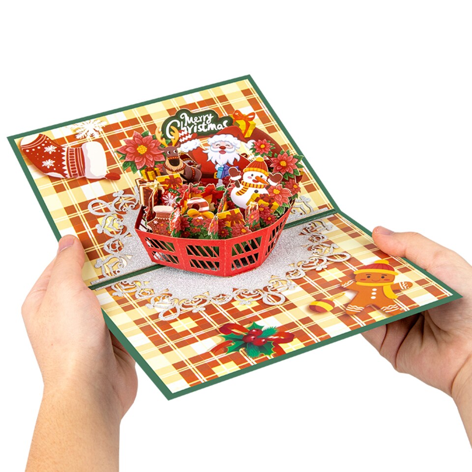 image 1 of Festive Basket with Santa & Holiday Decor 3D Pop Up Christmas Card