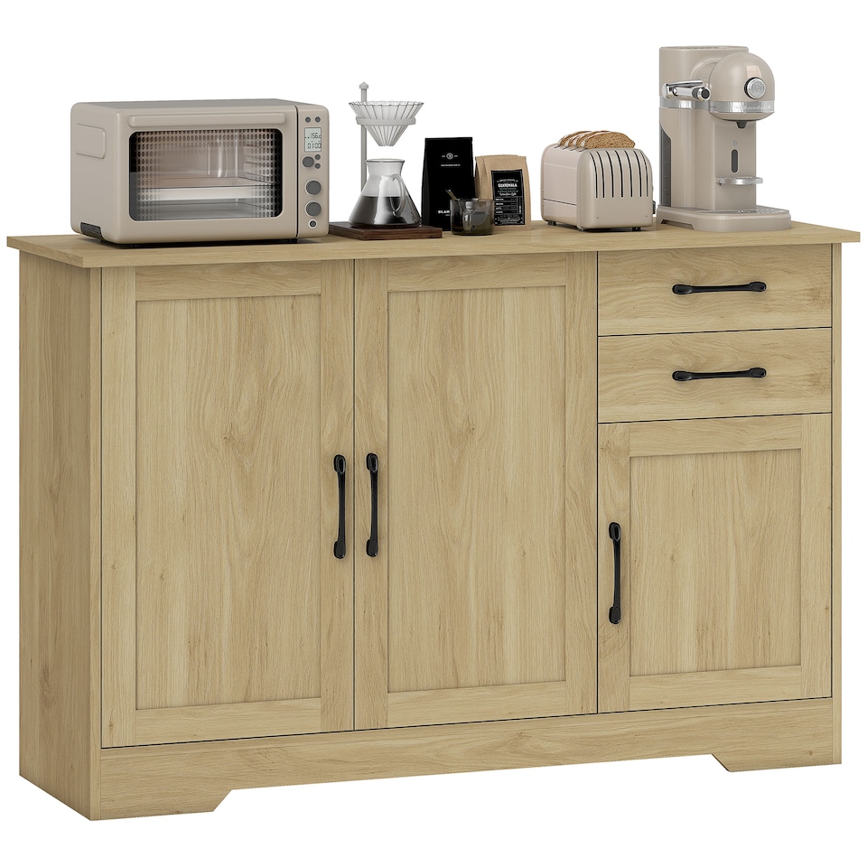 image 1 of HOMCOM Sideboard with Soft-Close Doors, Modern Storage Cabinet Natural | Brown | White wood grain | 120W x 38D x 79H cm